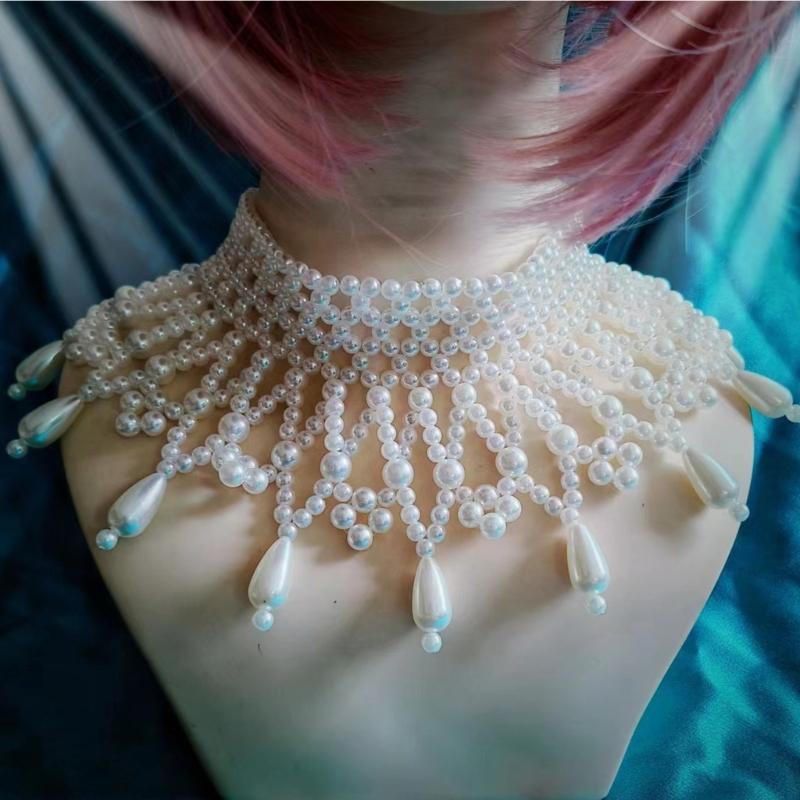 Elegant Multi Layered Pearls Body Chain Necklace Shoulder Shawl Choker for Women Prom Club Neckwear Body Jewelry Collar