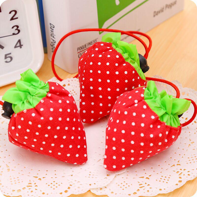 Large Foldable Strawberry Print Tote Bag - Portable Polyester Grocery Shopping Bag