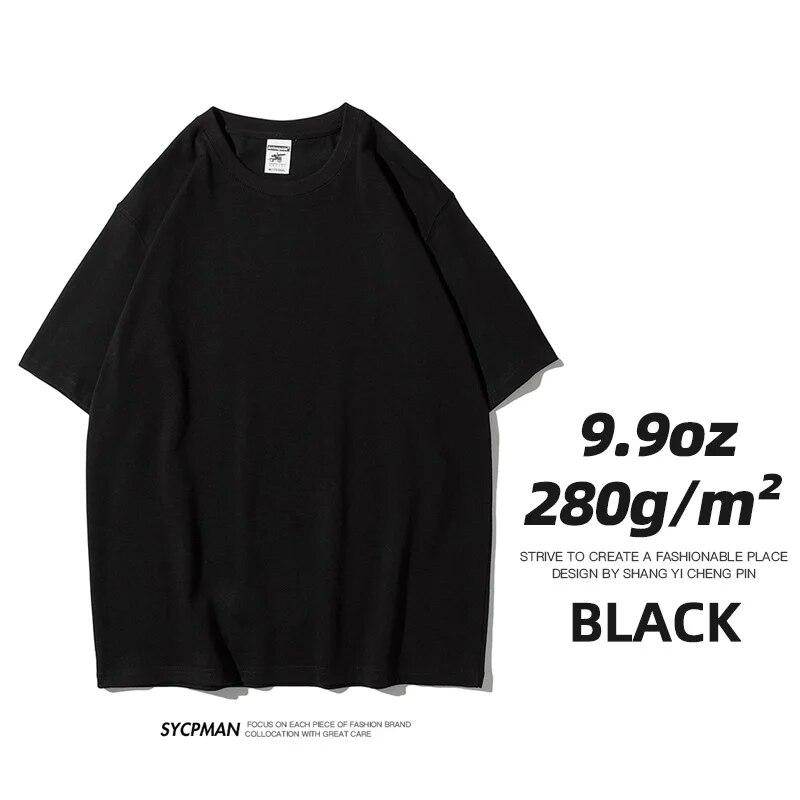 280 Grams Heavy T-shirt 9.9oz High Qualtity Oversized for Men Short Sleeve Tee Cotton Solid Color Trend Leisure