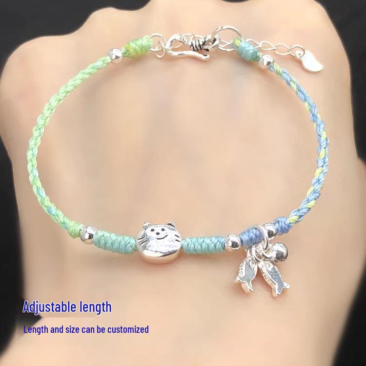 S925 Sterling Silver Kitten Fishing Rope DIY Kit with Weaving Tutorial