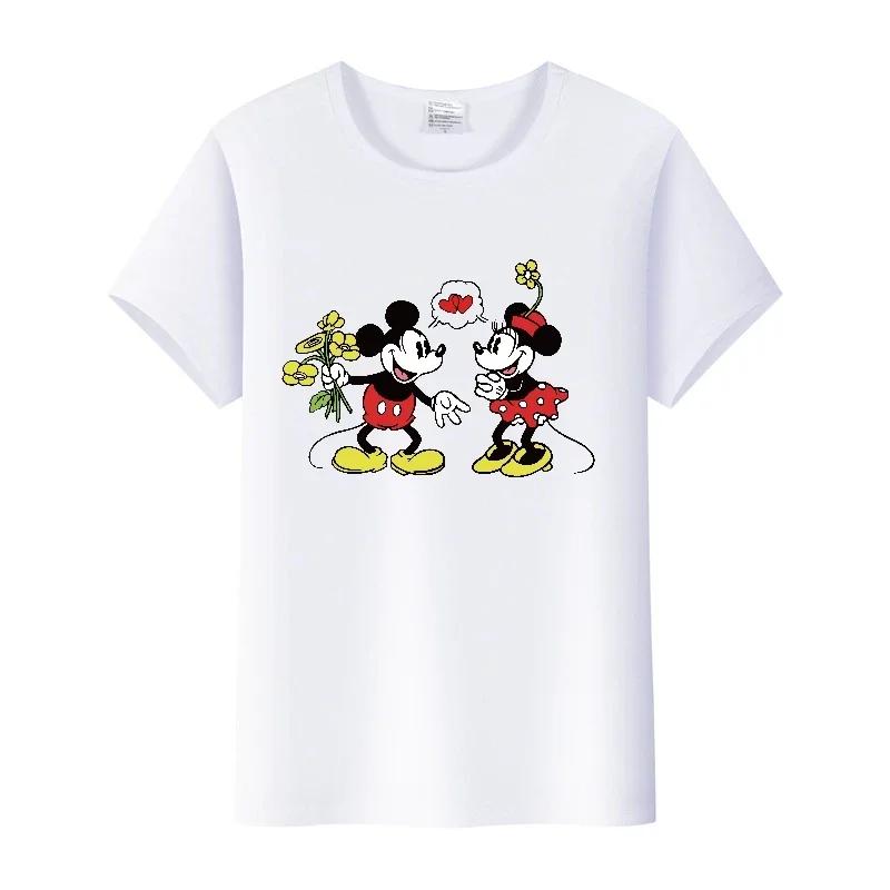 Fashion Disney Cartoon Men Tshirt Female Tops Summer Women Short Sleeve T-shirt Gothic Tee Ladies Mickey Mouse Graphic Clothes