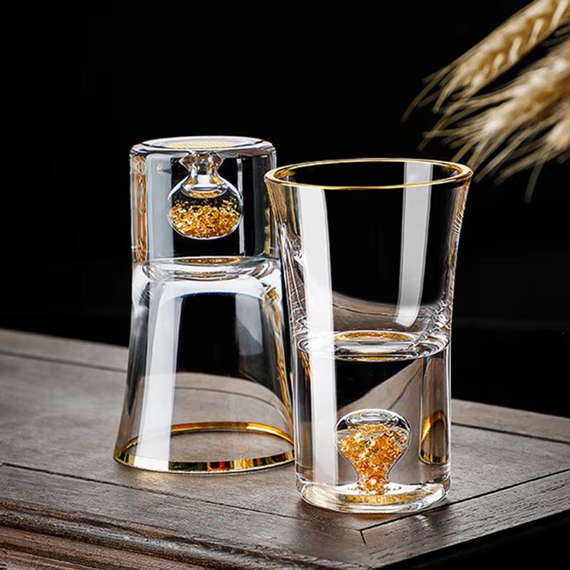 Lead-Free Crystal Glass with Built-In 24K Gold Leaf Shot Glass for Vodka And Spirits Golden Small Wine Glasses with Jinshan Gold