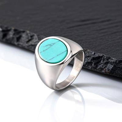 Anillo de Piedra Natural de Alta Calidad para Hombre, Anillo Sello Doling Verde Turquesa de Acero Inoxidable, Regalo de Joyería Punk