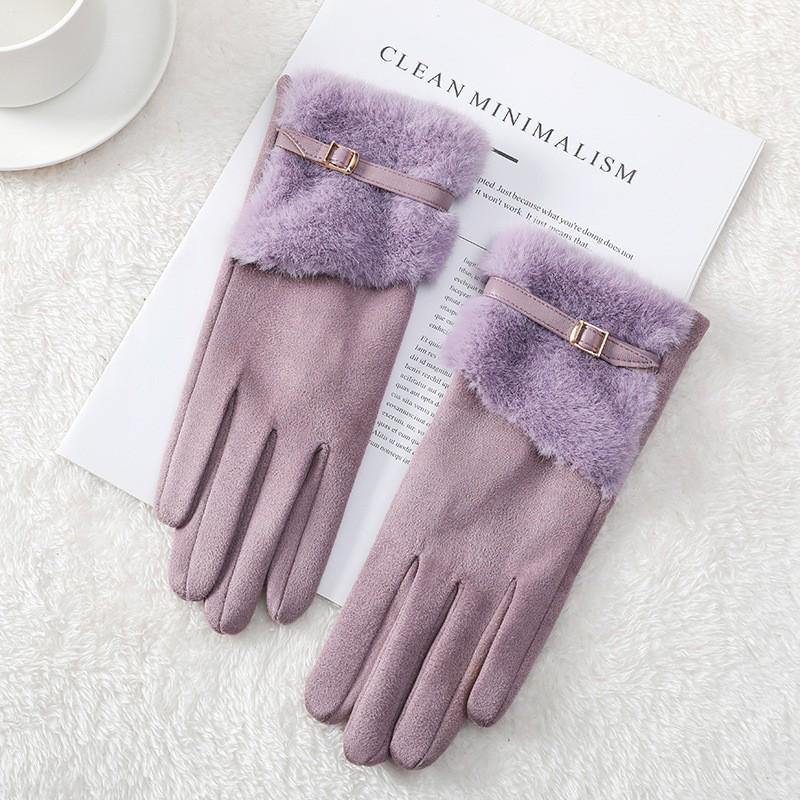 Women's Suede Velvet Bowknot Touchscreen Gloves - Warm & Cozy for Autumn/Winter