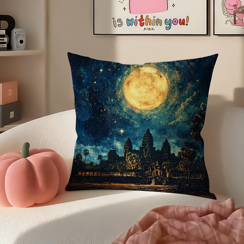 Historic Cultural Site AAngkor Cushion Cover Pillowcase Short Plush Invisible zipper Room Sofa Cushion Cover