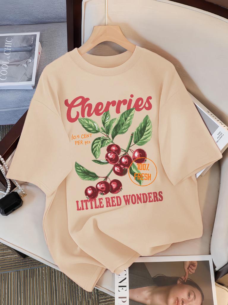 Wiśnie 100% Świeże Małe Czerwone Cuda Design Damska Koszulka Codzienna Luźna Koszulki Hip Hop Bawełna Odzież Sportowa Letnia Miękki Top