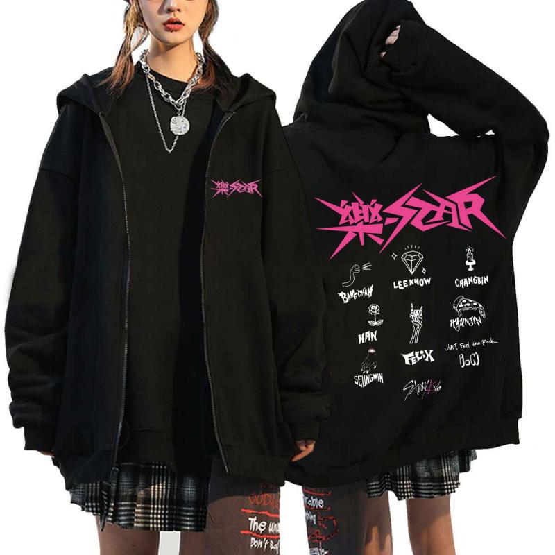 Stray Kids K-Pop Star Harajuku Print Loose Zipper Hoodie