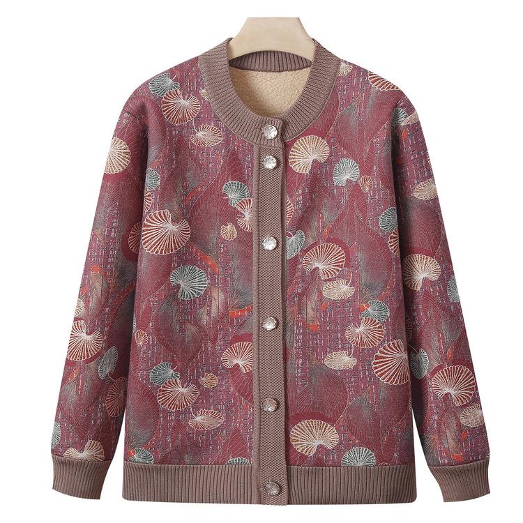 Autumn and Winter Knitted Sweater The Elderly Casual Cardigan Top Fleece Bottoming Shirt