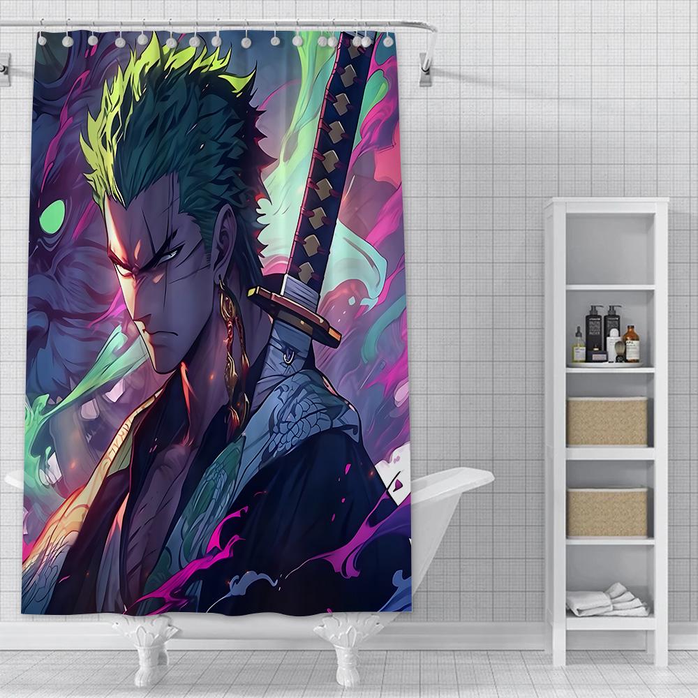 Hot P-PieceS Japan Anime One Shower Curtain Waterproof Polyester Fabric Paint Bath Curtain Home Bathroom Decor Curtain With Hook
