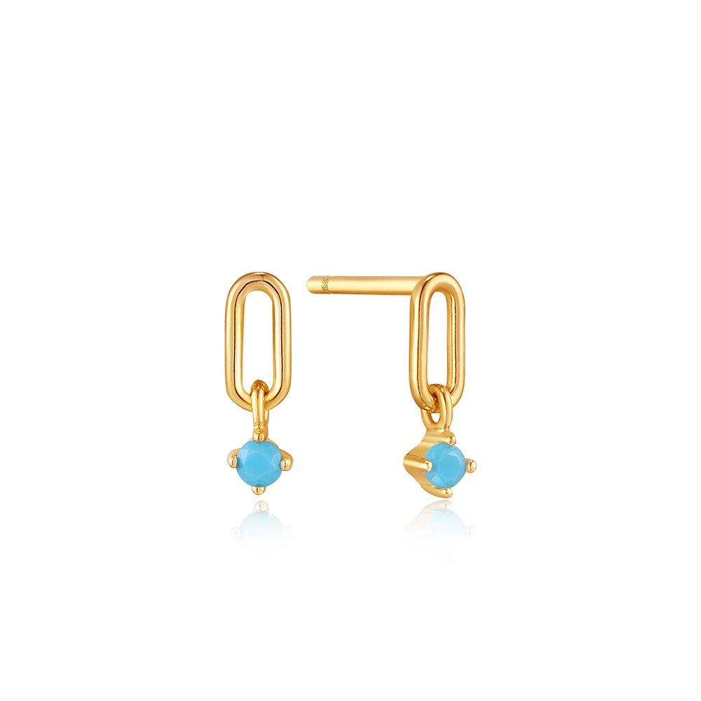 Linked Drop Turquoise Stud 925 Silver Earrings E033-02G