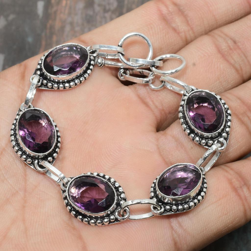 Amethyst Gemstone 925 Sterling Silver Handmade Wonderful Jewelry Bracelet