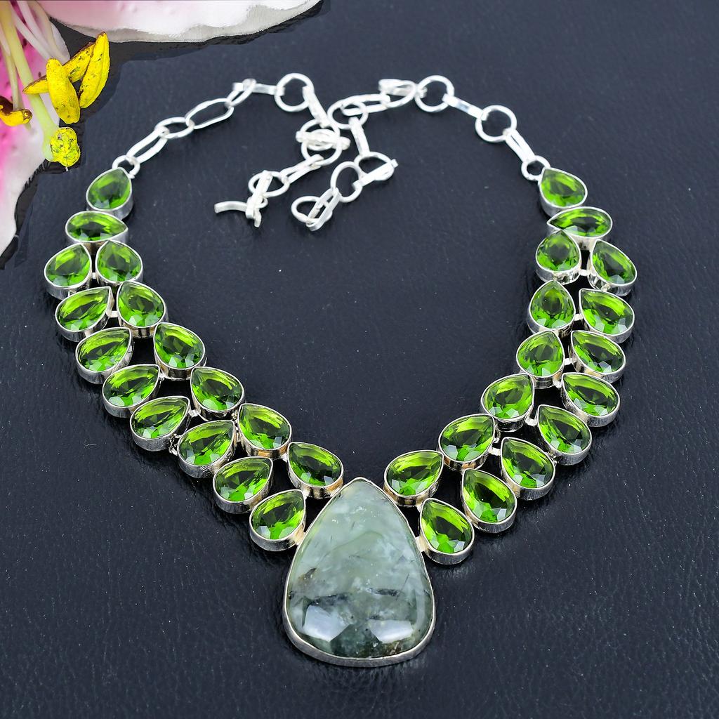 Prehnite, Peridot Gemstone 925 Sterling Silver Jewelry Necklace 18" KG-1847