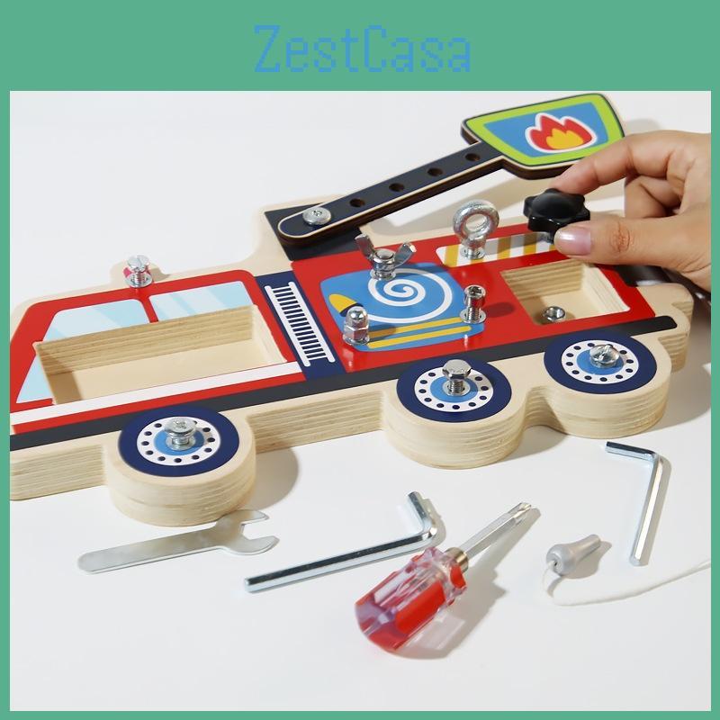 Wooden Fire Truck Puzzle Toy With Screw Assembly For Kids Educational Development