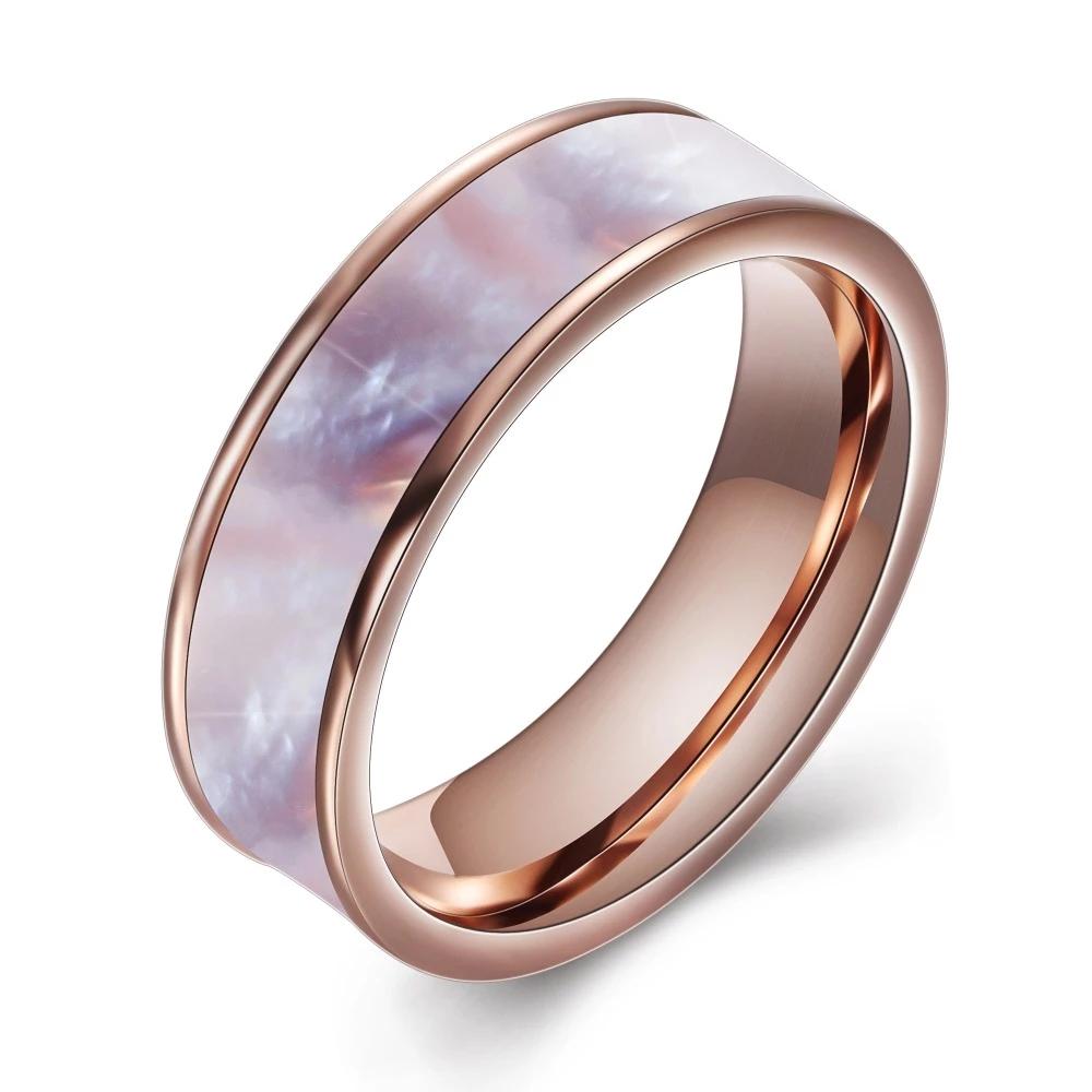 Two Color Fashion 316L Stainless Steel Jewelry Ring Natural Shell Wedding Rings for Women