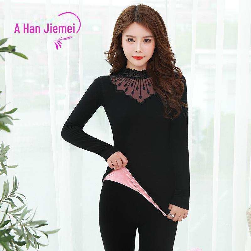 Women's Plus Size Thermal Velvet Underwear Set - Thick Autumn Top & Pants