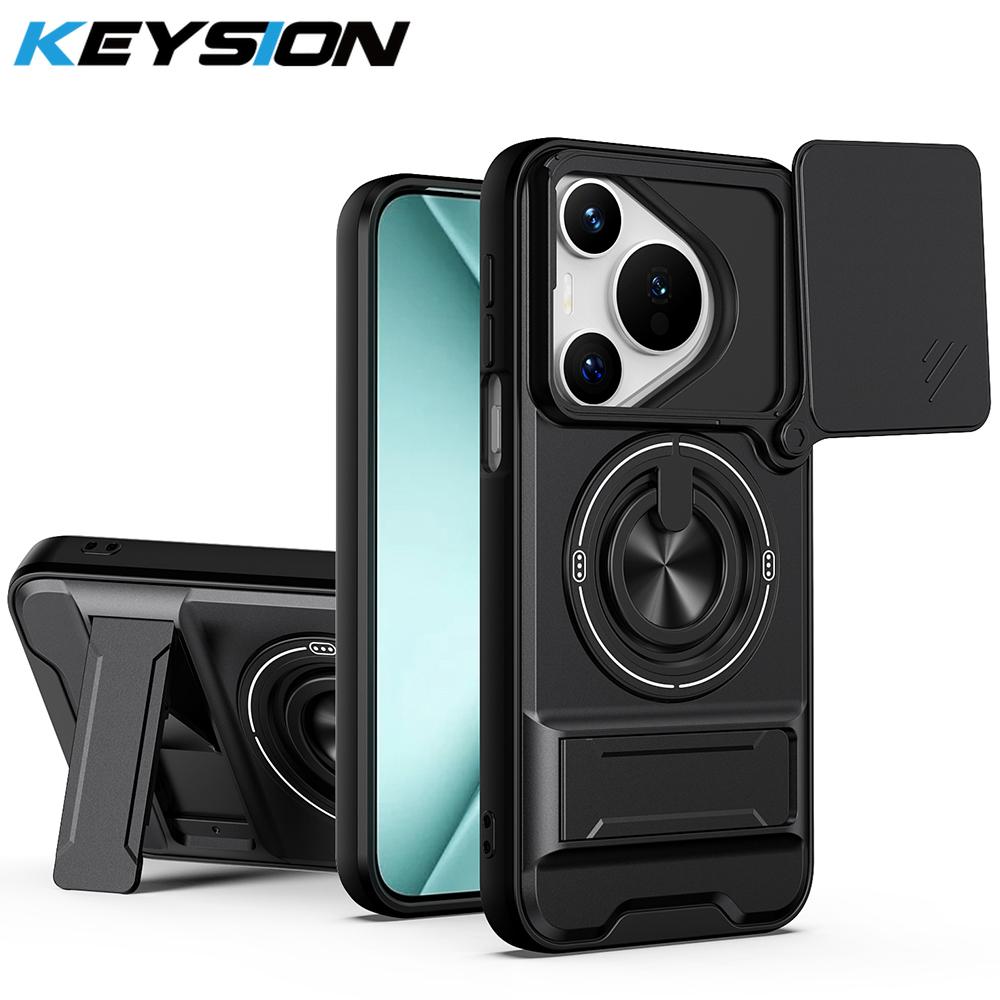 

KEYSION Magnetic Phone Case for Huawei Pura 80 Ultra 80 Pro Slide Camera Protection Upright Kickstand Ring Shockproof Back Cover for Huawei Pura 80 чёрный