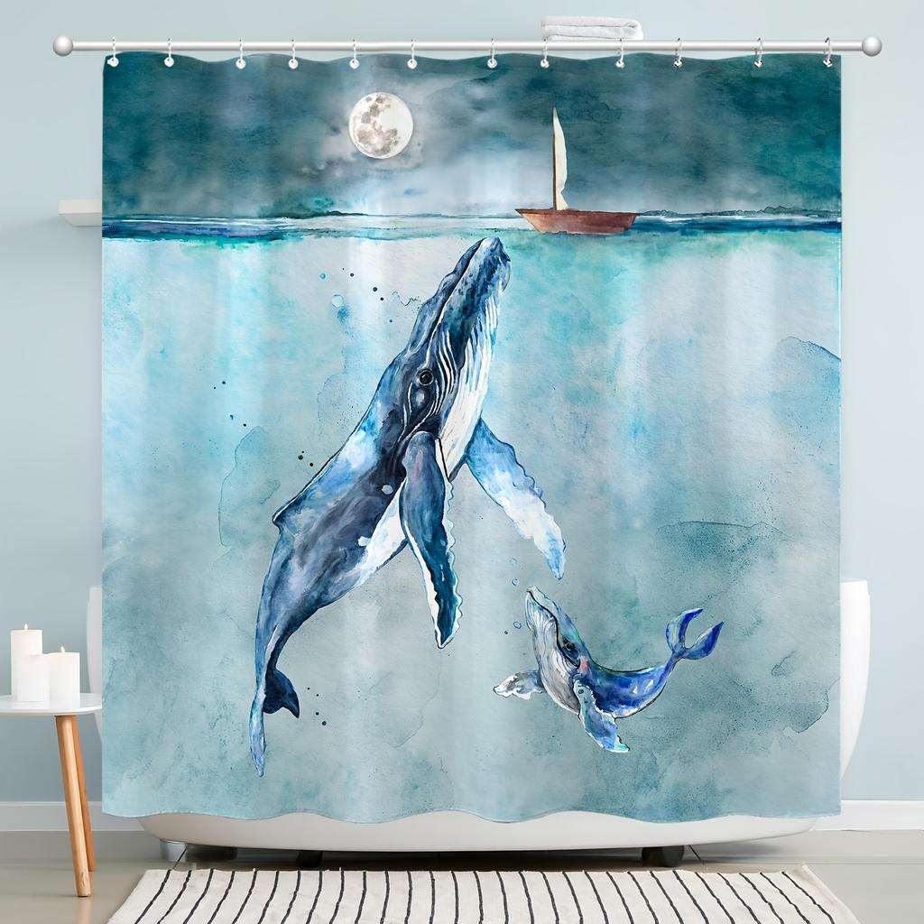 Whale Sea Bath curtain Seaside ocean-themed Shower Curtain Washable Dirt-Resistant Shower Head waterproof Polyester Bath Curta