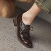 Krazing Pot Sheepskin Round Toe Thick Heels Autumn Lace Up Block Shoes Women Retro Fashion Pumps