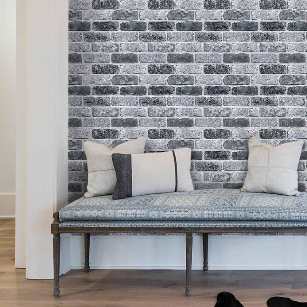 COMSTICKC 3D Brick Wallpaper, Heat Resistant, Waterproof, [10 Pieces] 30 x 30cm Nordic Style Ultra-Thin PVC Adhesive 3D Brick Wall Panels, 3D Wall Sti