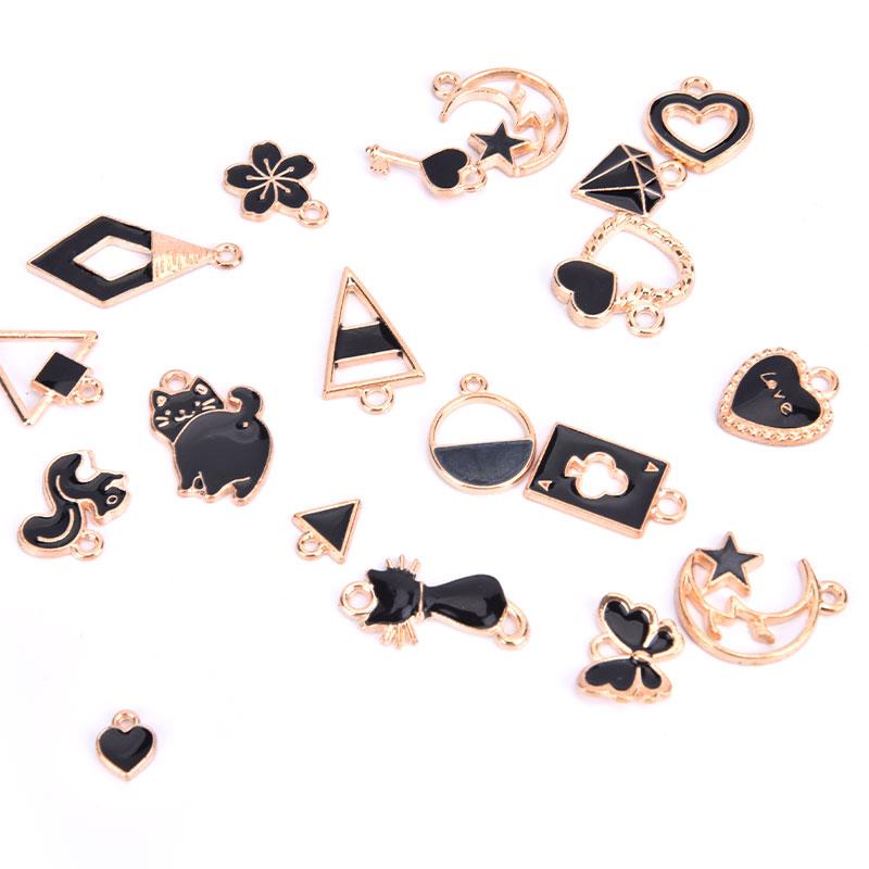 100Pcs Different Styles Mix Size Color Alloy Metal Drop Oil Charms Gold Pendant