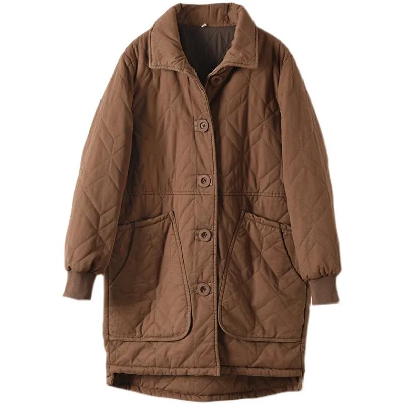 Thickened Warm Long-sleeved Cotton-padded Jacket Women's Loose Casual Mid-length Cardigan Cotton-padded Jacket