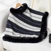 Women's Autumn and Winter Large Size Casual Cape Fur Collar Striped Knitted Shawl Sweater Jacket