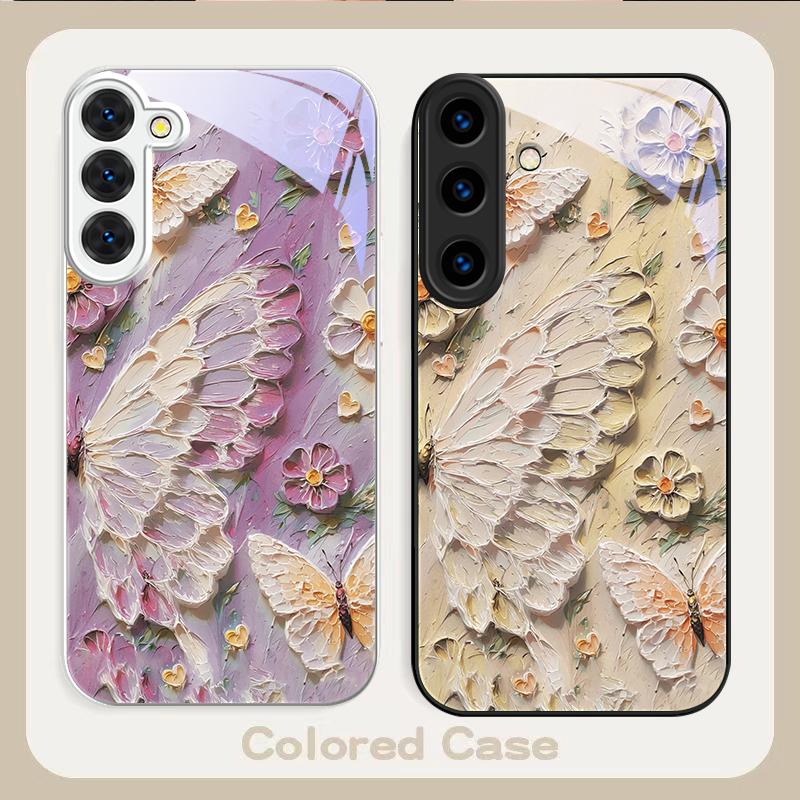 Oil Painting Butterfly For Samsung S26 S22 S8 S9 S10 S20 Ultra S21 Pro S22 Plus S23 FE S24Ultra S25 Edge S24+ Glass Phone Case