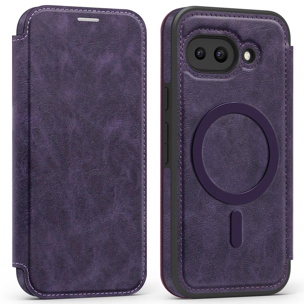 For Google Pixel 9a Case Compatible with MagSafe RFID Blocking Card Holder Leather Phone Cover