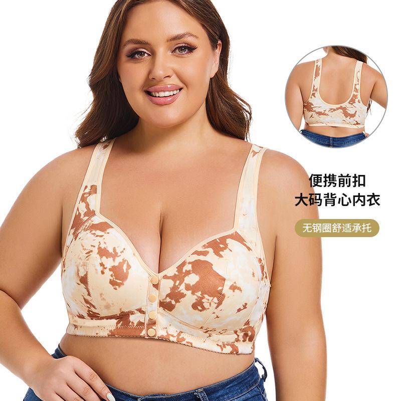 A-G Cup 36-52 Super Large Size Bra European and American Size No Steel Rim Vest Creative Printed Front Buckle Underwear