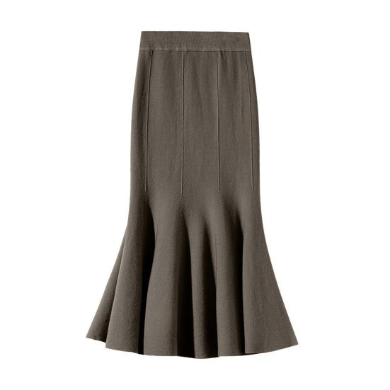 Fishtail Skirt Elastic High Waist Hip Wrapped Maxi Skirt Solid Color Office Lady Knitting Long Skirt Work Leisure Wear