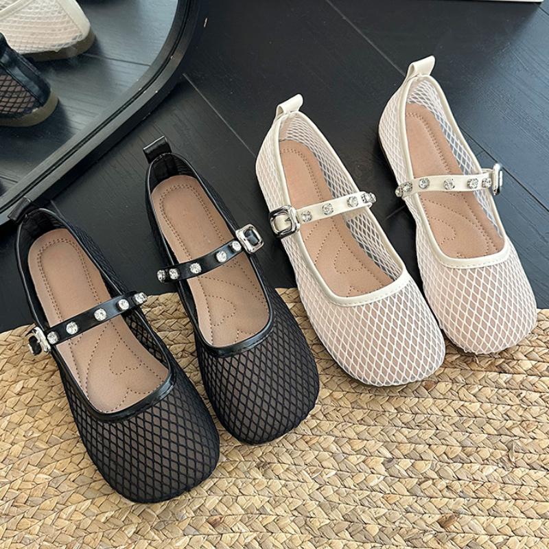 Fashion Summer Mesh Women's Flats Sandals Designer Buckle Shoes 2025 New Trend Fashion Shallow Shoes Walking Cozy Soft Chaussures Femme