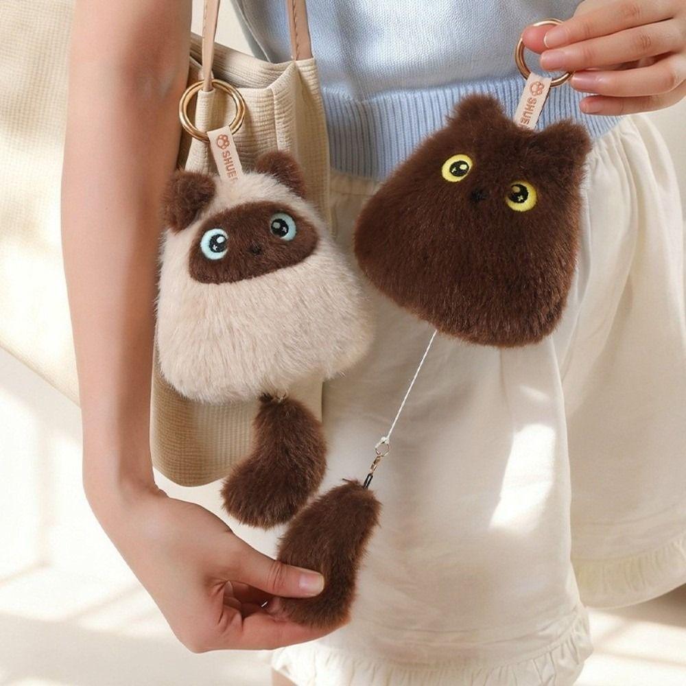 Cute Cat Cat Plush Pendant Soft Fluffy Cat Stuffed Toy Keyring Gift for Boy