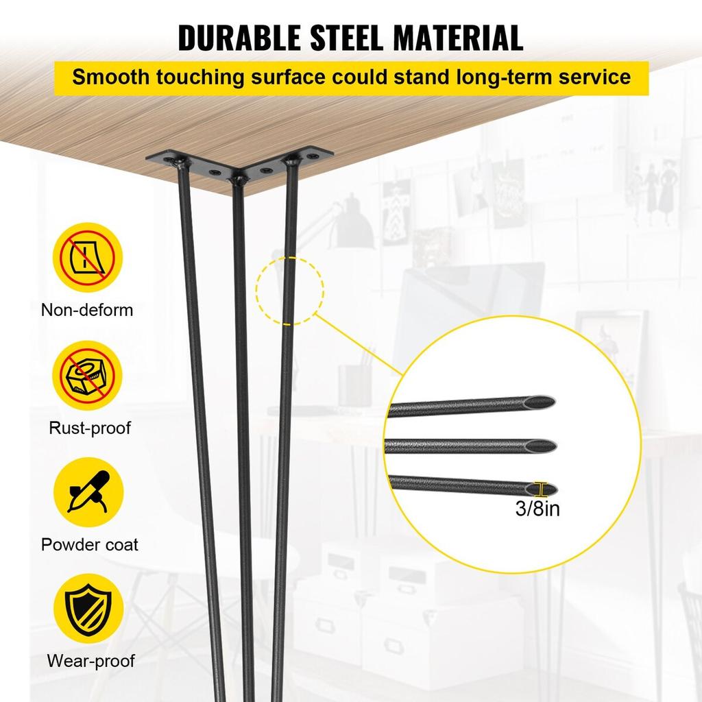 Hairpin Table Legs 36" Black Set of 4 Desk Legs 880lbs Load Capacity (Each 220lbs) Hairpin Desk Legs 3 Rods for Bench Desk Dining End Table Chairs