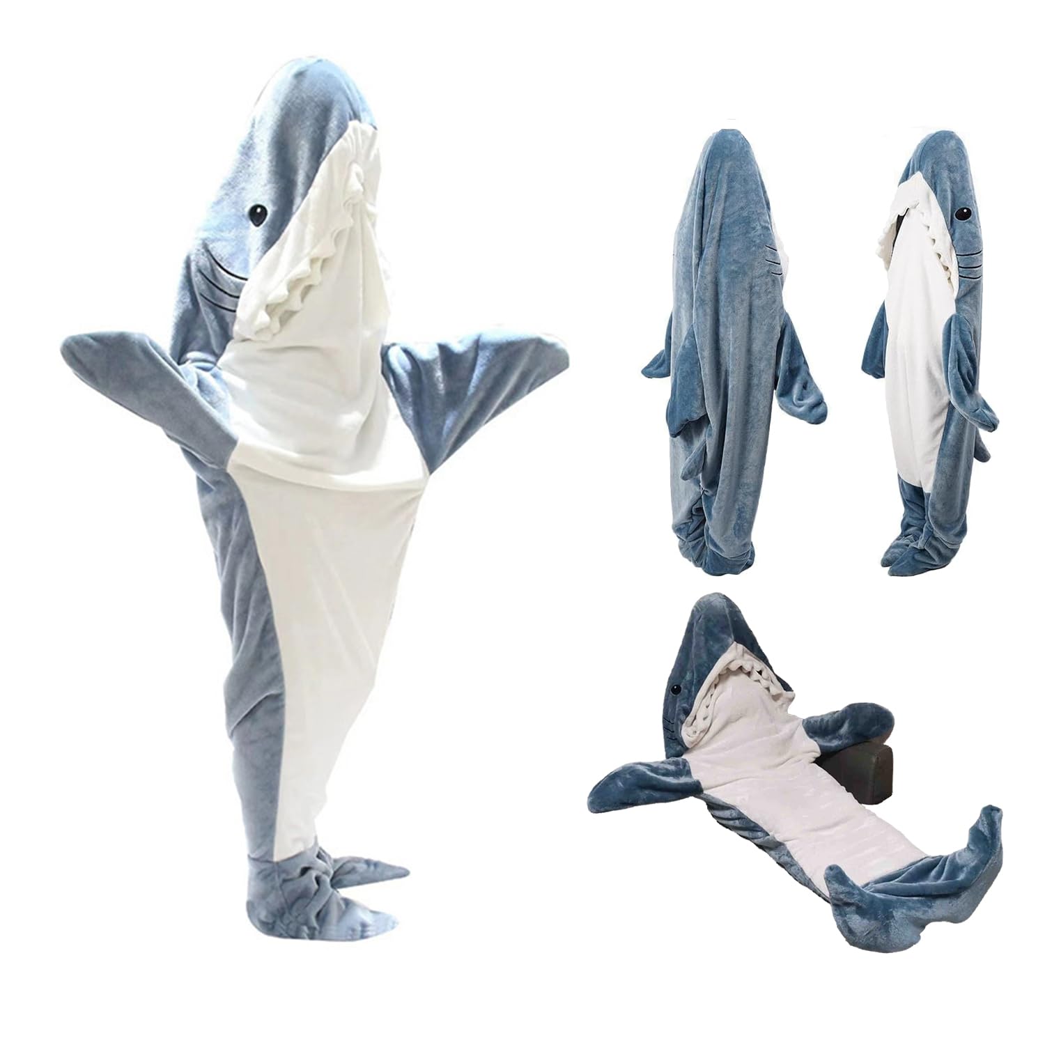 

Shark Sleeping Bag Pajamas Shark Blanket Shark Toy Plush Animal Blanket Wearable Blanket for Cold Weather Air Conditioning Birthday Gift Naps, синий