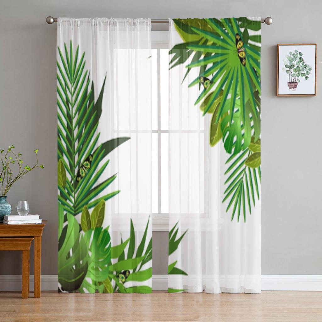 Tropical Flowers And Leaves Sheer Curtains For Bedroom Living Room Kitchen Window Voile Tulle
