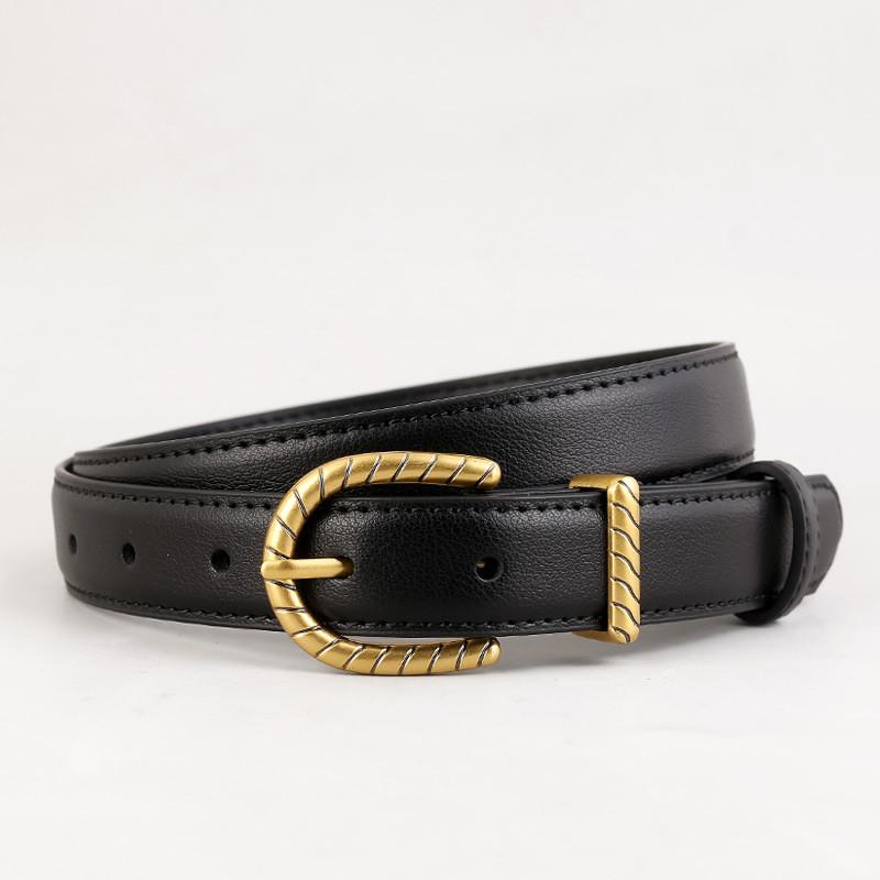 

Genuine Leather Womens Belt For Casual And Office Wear With Vintage Pin Buckle чёрный