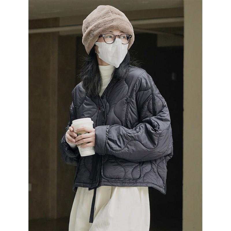 Womens Oversized Cotton Puffer Coat In Contrast Colors Lightweight Casual Winter Outerwear Round Neck Long Sleeve