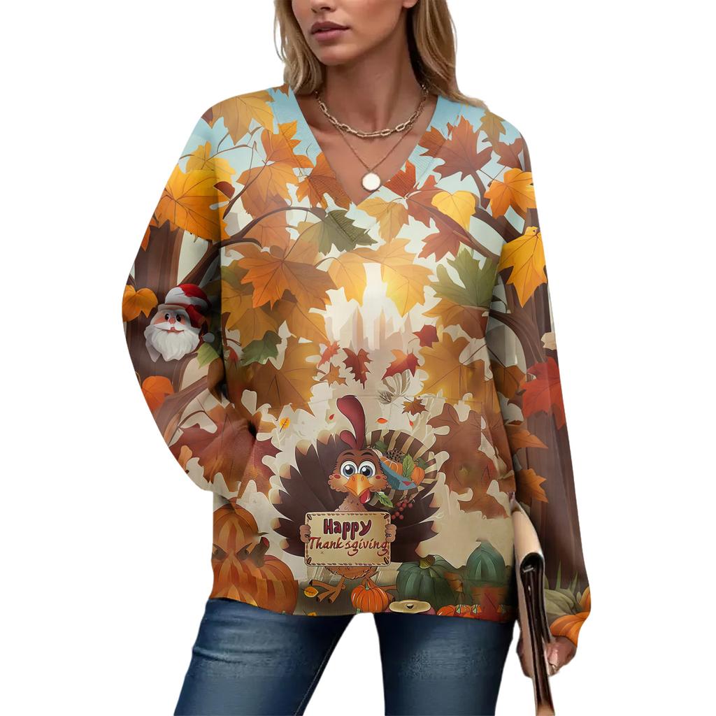 Women's Casual And Fashionable Christmas Print Long-Sleeved Top