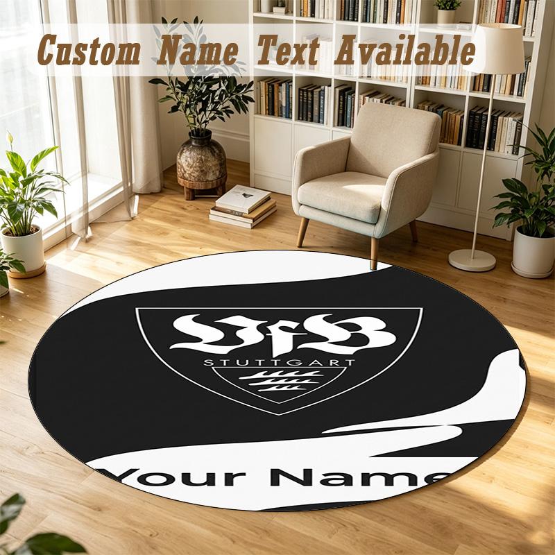 Round Rug Custom NameVfB Stuttgart FC Pattern Non Slip Carpet Home Floor Decor