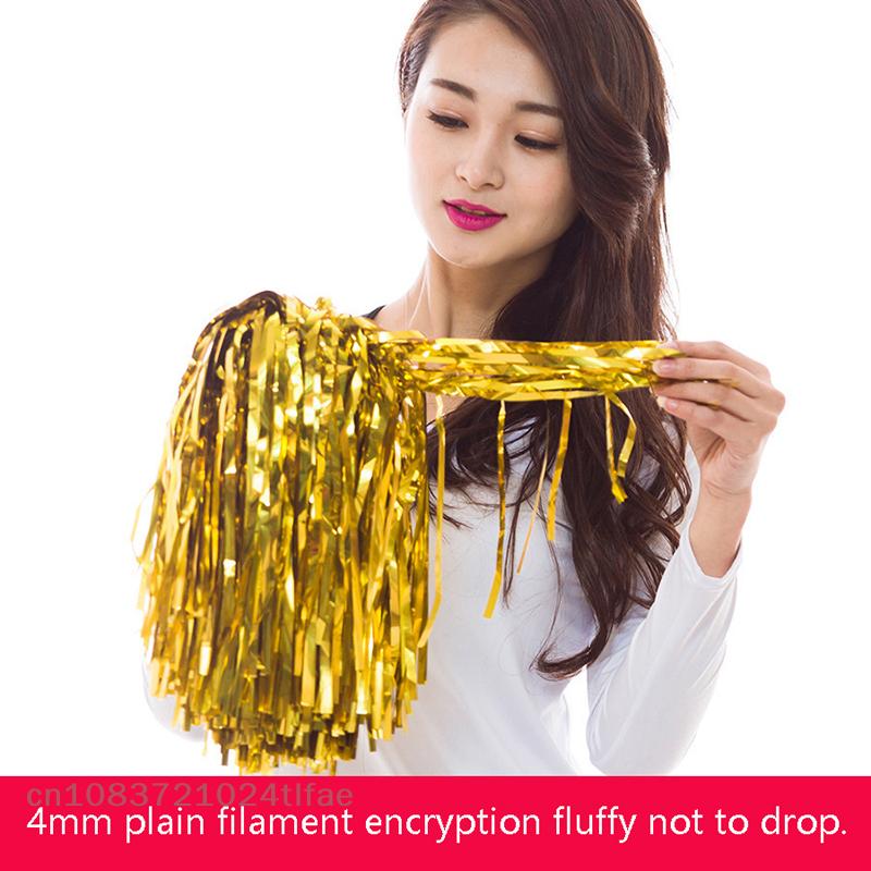 1Pair Cheerleading Pom Poms, Non-Fading Metallic Streamer, Suitable for Kids & Adults, Dancing Team Sports