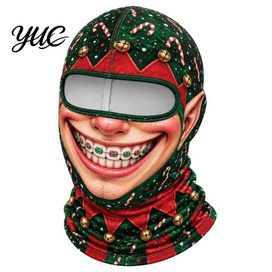 Feiertagskostüm Maske Weihnachten Weihnachtsmann Gesichtsmaske, Lustiger Print Sturmhaube Winddicht Milchseide Kopfbedeckung Faser Nackenwärmer Abdeckung für Außen