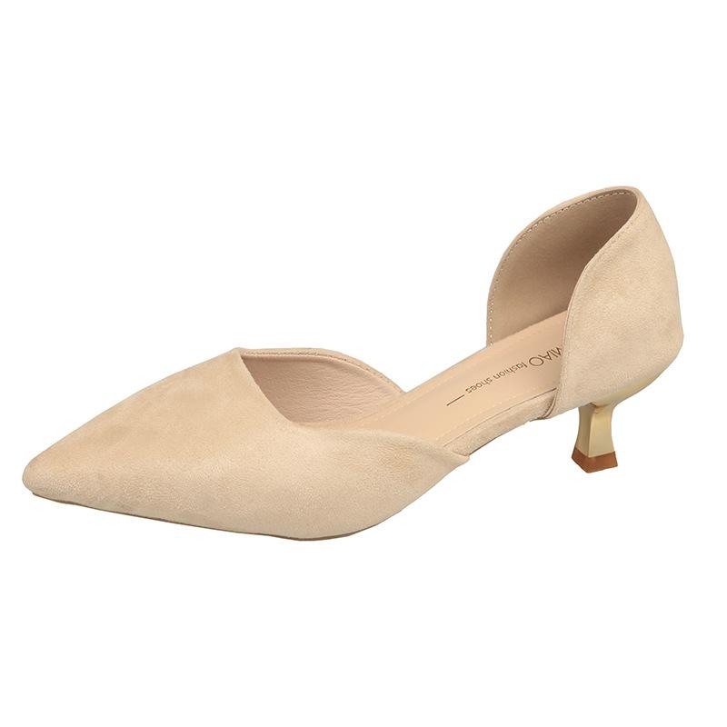 French temperament evening pointed head back low heel single shoes women's new skirt fairy yellow bag head sandals women's summer