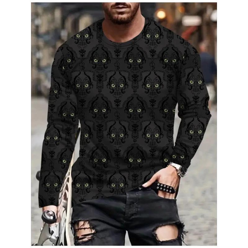 

Мужские футболки с 3D-принтом в виде глазного яблока, с оригинальным узором, повседневные топы с длинным рукавом и круглым вырезом для весны и осени S