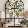 Guirlanda Artificial de Magnólia de 15 Polegadas para Porta da Frente Primavera Verão Guirlanda Floral Falsa com Folhagem para Varanda Entrada Sala de Estar Decoração de Parede