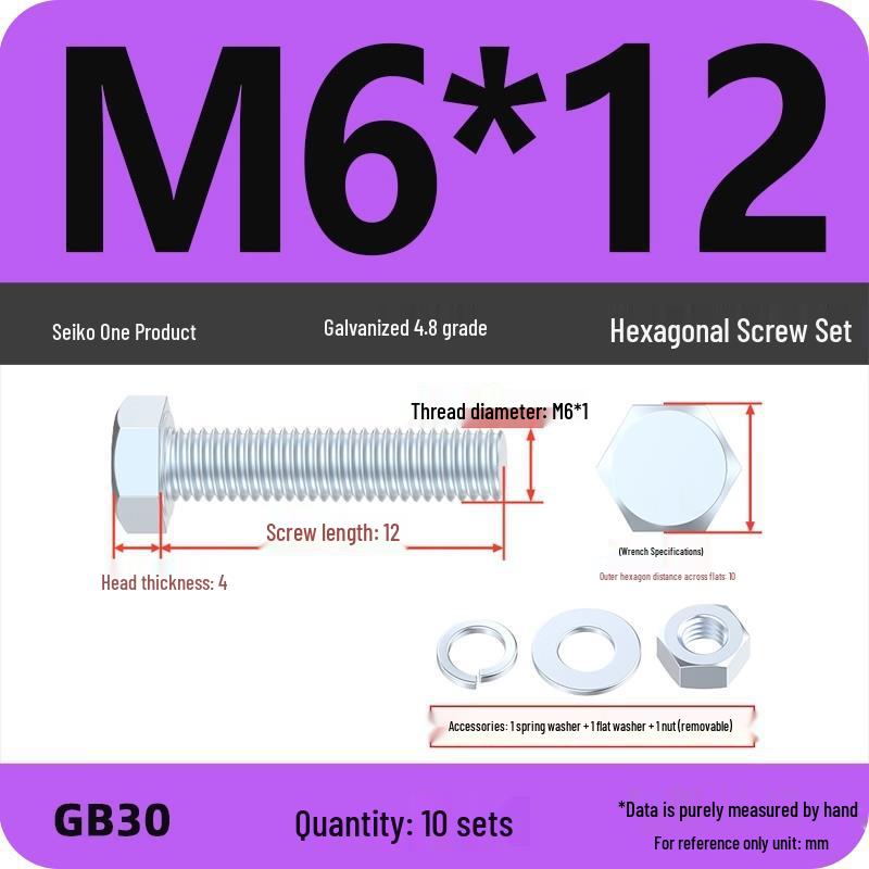 Galvanized Hex Head Bolt & Nut Set - Grade 4.8, Sizes M4 To M30