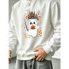 Men's Graphic Print Crew Neck Sweatshirt With Adorable Squirrel Pumpkin Jack-O-Lantern Halloween, Loose Fit Streetwear.