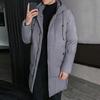 Men Cotton Coat Hooded Drawstring Long Sleeve Full Zipper Closure Cotton Jacket with Side Pockets Solid Color Mid-length Winter Outwear