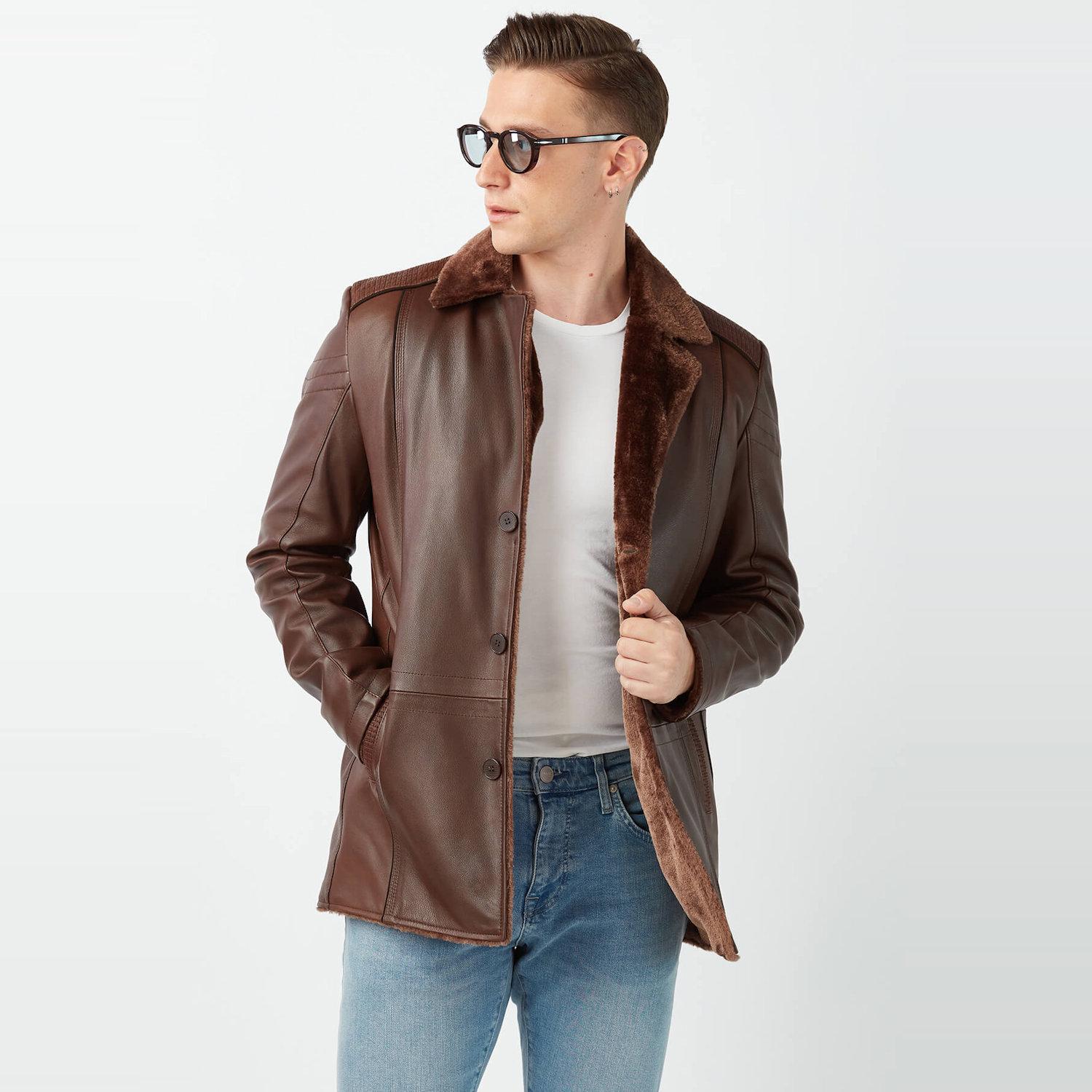 

Мужская коричневая шуба из натуральной кожи коричневого цвета XS коричневый