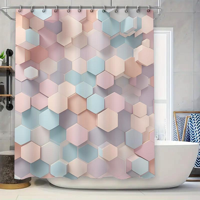 

Colorful Hexagon Shower Curtain Pink, Blue White Waterproof Fabric Fits Most Showers Decorative Home Bath Accessories For Girls, W60H190(CM)-1 Pcs