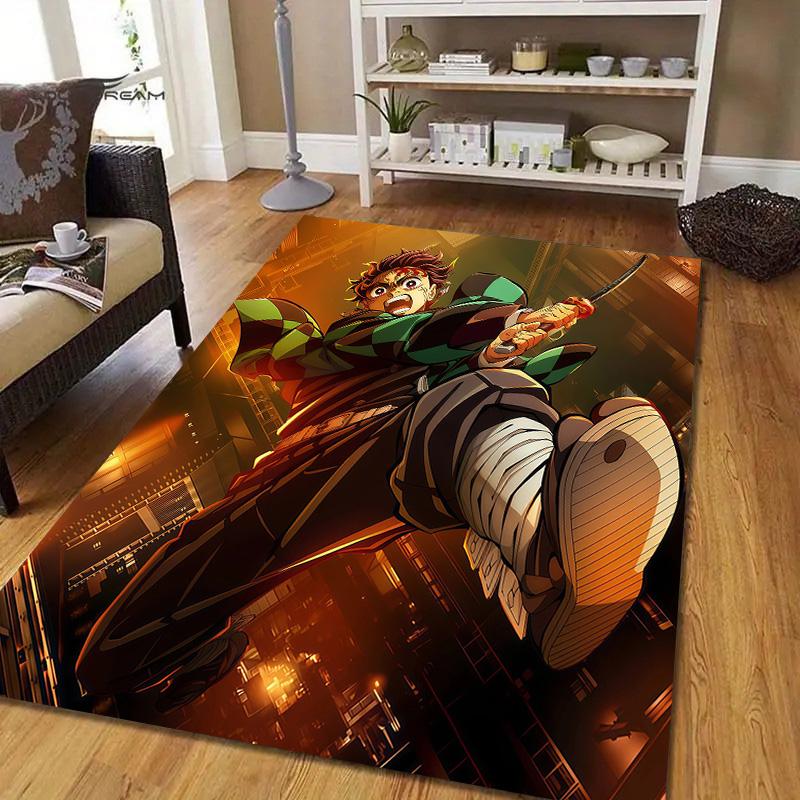 Tanjiro Kamado Flannel Pattern Square Carpet,Area Rug,Carpet Rug for Living Room Bedroom Sofa Playroom Decor,Non-slip Floor Mat